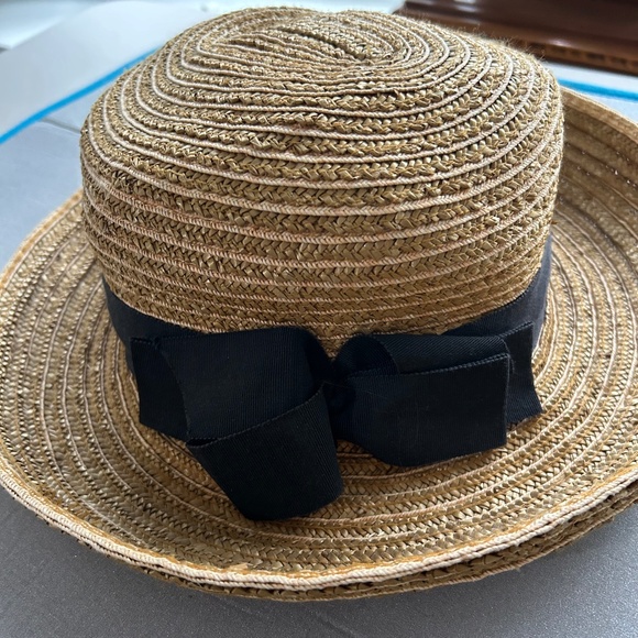 Eric Javitz Straw Packable Sun Hat Woven with Black Bow Band - Picture 1 of 10